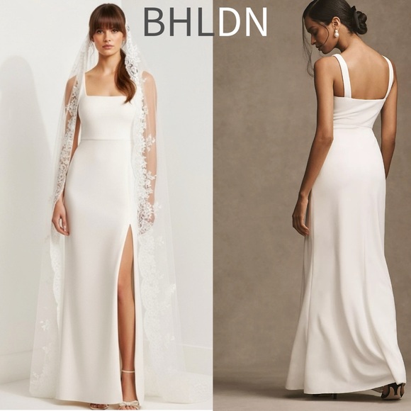 BHLDN Blake White Maxi Wedding Dress Bridal Gown Elopement Square Neck Modern 18